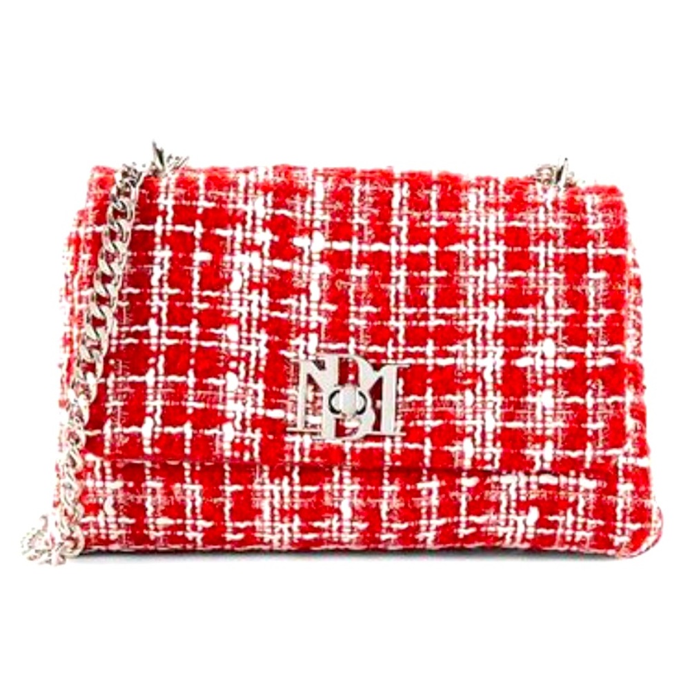 NWT Badgley Mischka $149 MRSP Tweed Crossbody Silver Chain